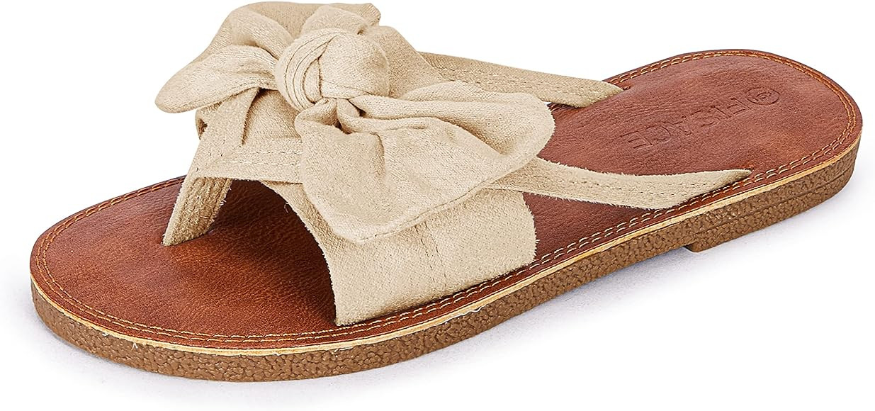 FISACE Womens Slip On Flip Flops Ring Toe Strappy Summer Gladiator Flat Sandals | Amazon (US)