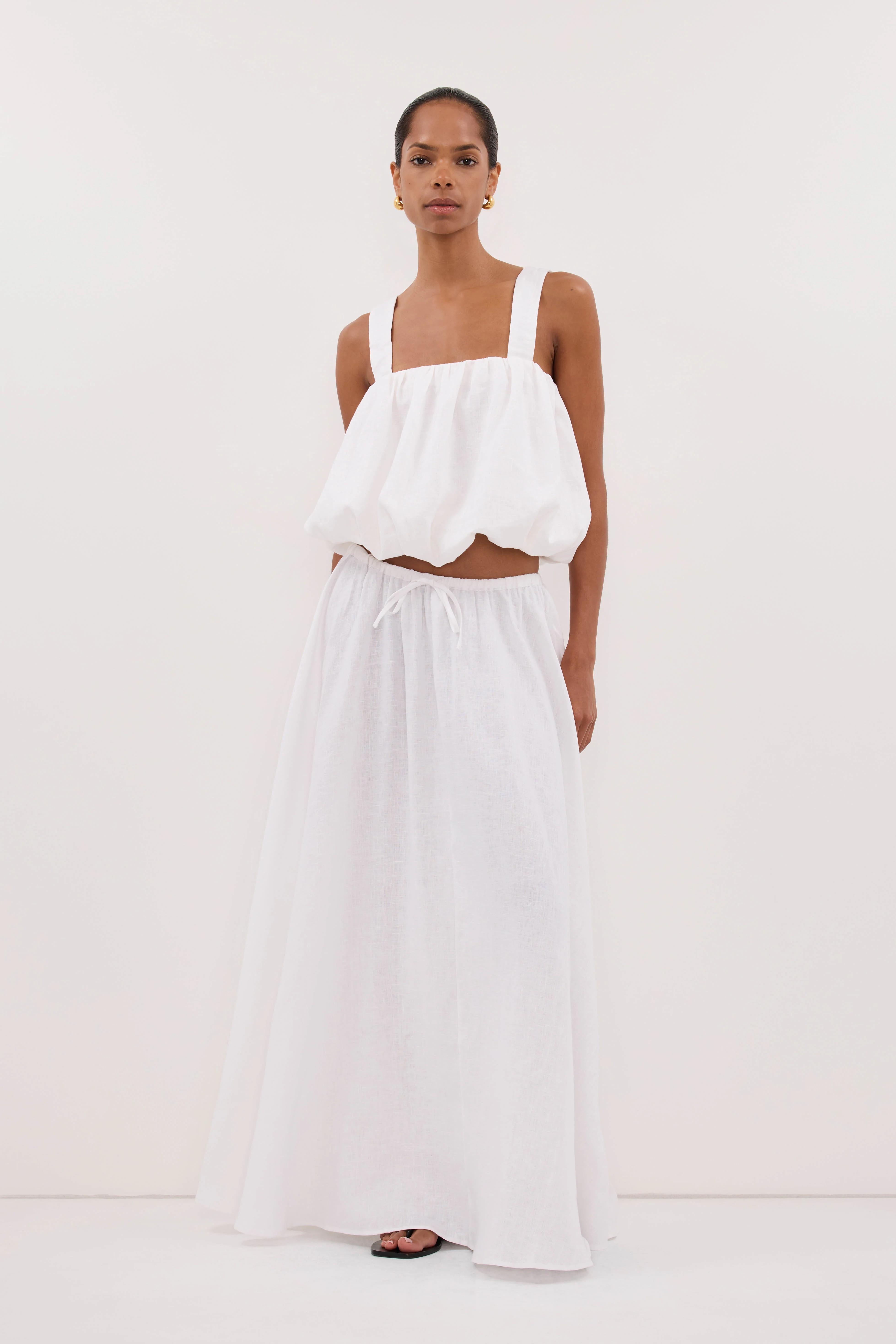 RAVELLO WHITE LINEN BUBBLE TOP | DISSH