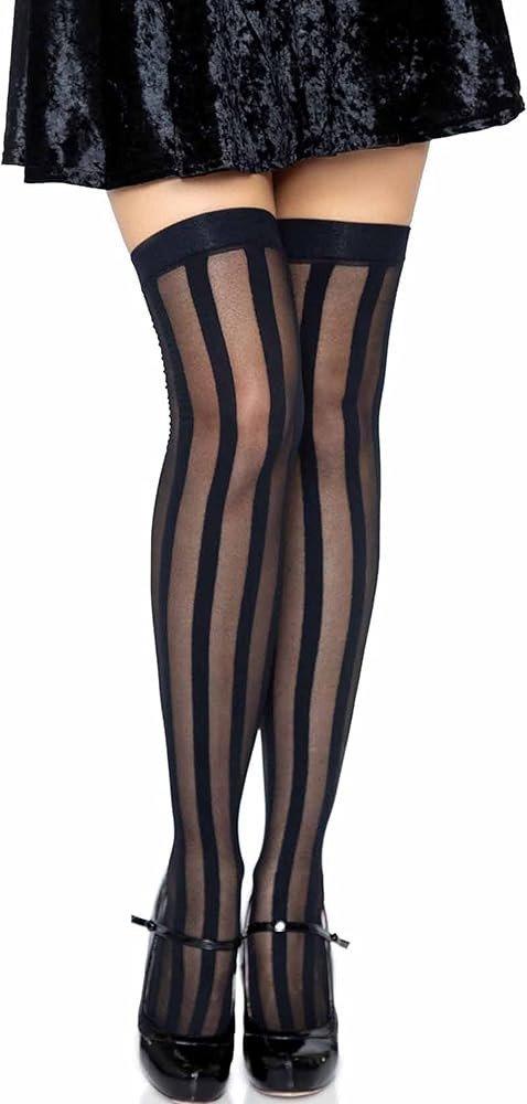 Leg Avenue Women's Black Striped Sheer Stockings, One Size | Amazon (US)