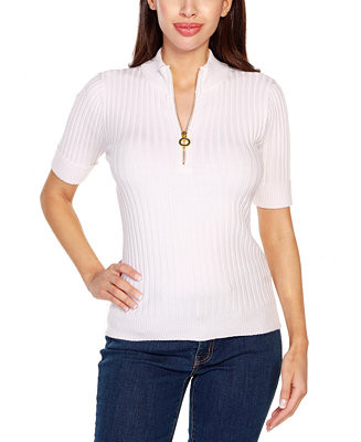 Black Label Ribbed Zip Mock Neck Top | Macy's