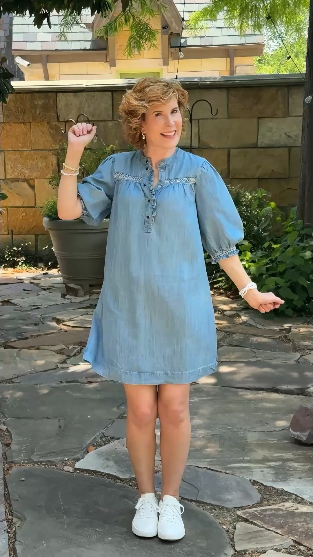 This chambray denim dress is such a fresh, easy piece for spring and summer—lightweight 100% cotton with a relaxed, true-to-size fit that feels as good as it looks. The feminine details and easy silhouette make it perfect for everything from errands to lunch, especially paired with these crisp white machine-washable canvas sneakers that are lightweight, breathable, and truly comfortable enough for all-day wear. I finished the look with simple pearl accessories for that classic, polished touch.

#LTKOver40 #LTKSeasonal #LTKootd