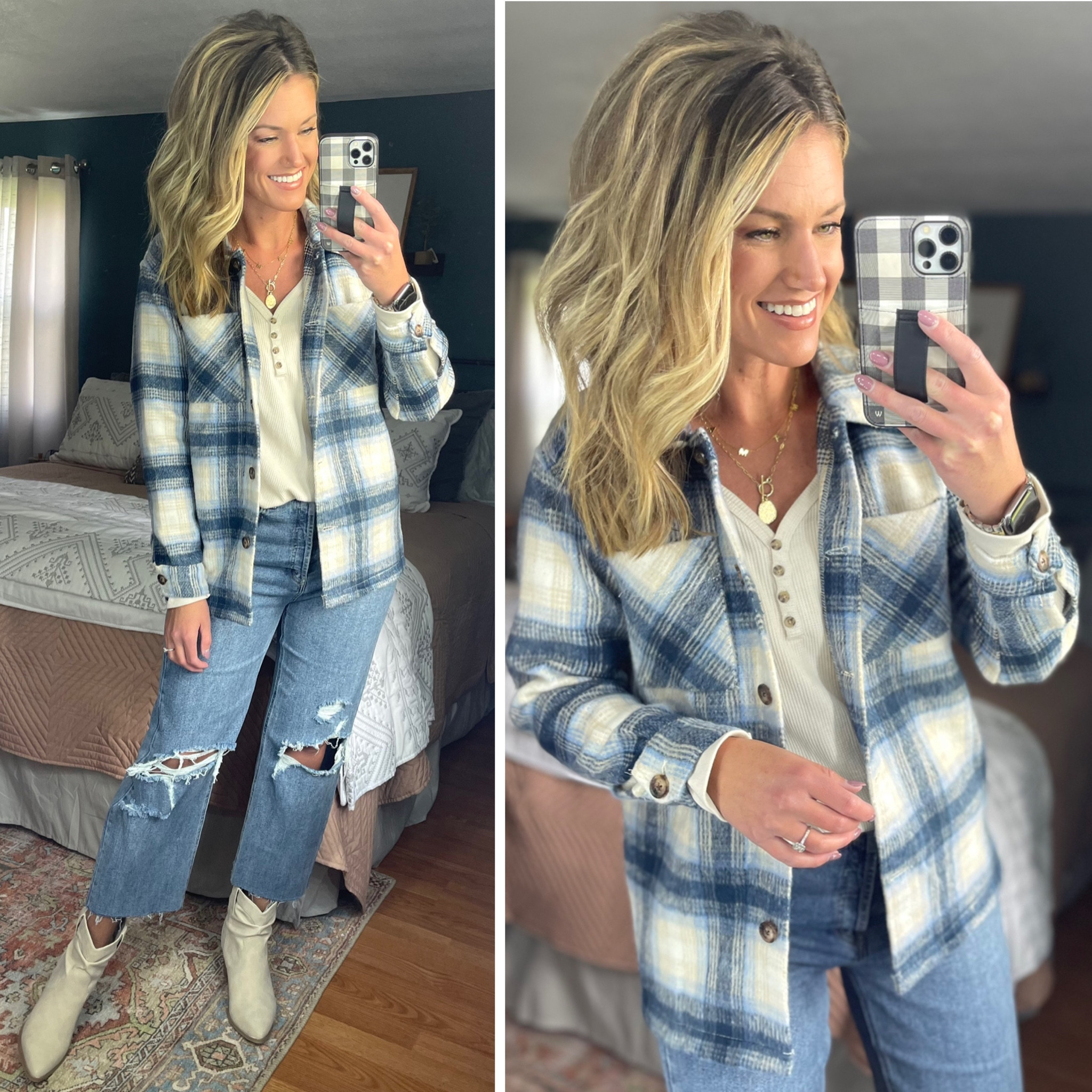 Affordable Fall fashion finds 
Shacket/ medium
Thermal top/ 0X
Jeans/ sized down 
Boots/ TTS 