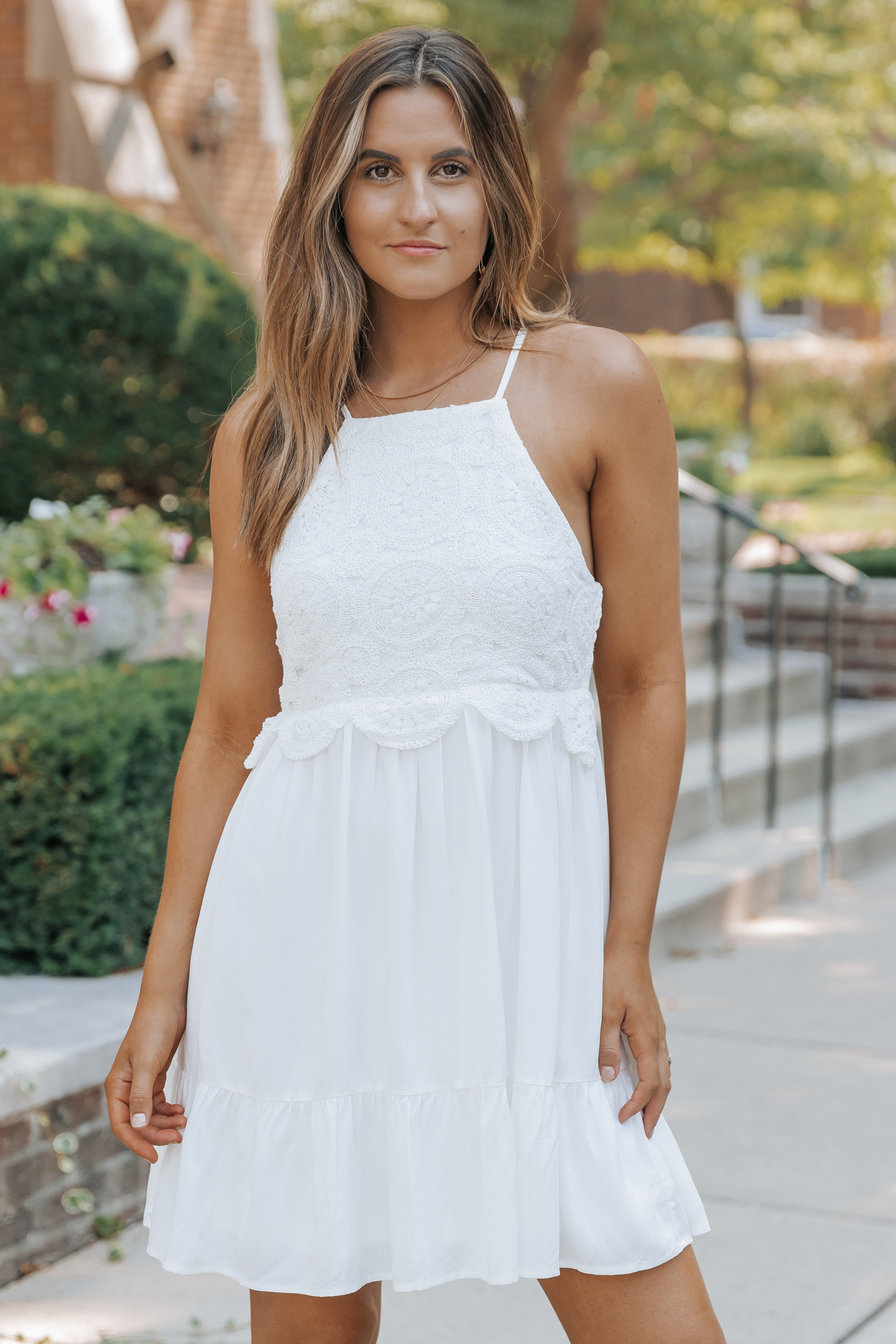 White Halter Crochet Mini Dress | Magnolia Boutique
