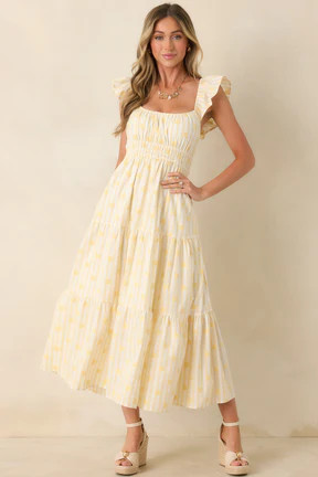 Meadow Mornings Yellow Stripe Floral Embroidered Cotton Maxi Dress | Red Dress