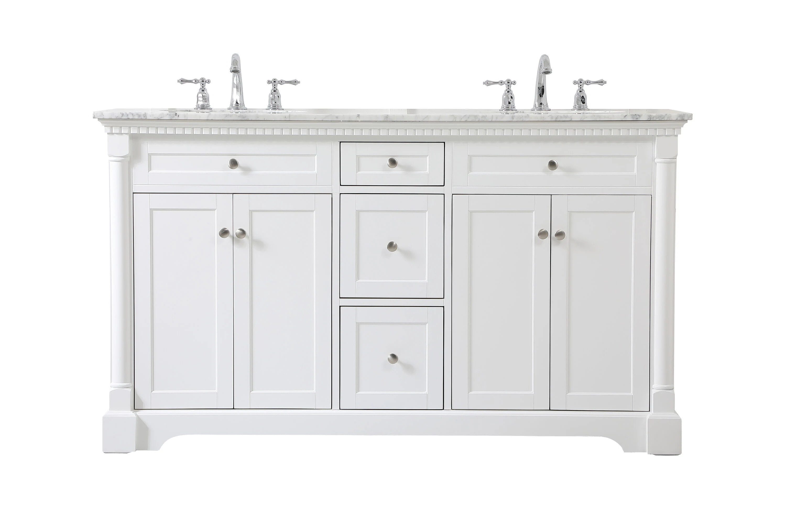 Elegant Decor Home Furnishing 60-in White Undermount Double Sink Bathroom Vanity with Carrara White Marble Top (Fully Assembled) | HF159180DWH | Lowe's