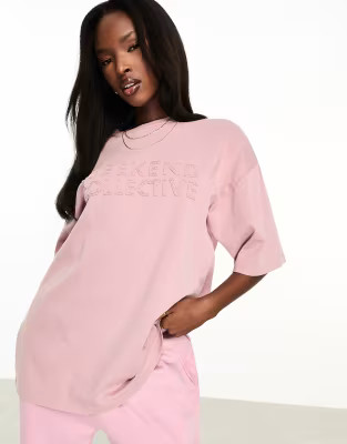 ASOS Weekend Collective oversized t-shirt with logo in washed pink | ASOS (Global)