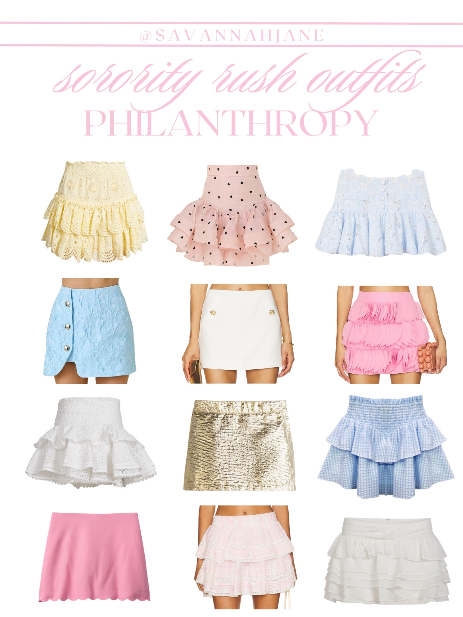 Philanthropy skirt inspo 💕 rush ootd | rush outfit inspo | rush outfit ideas | rush skirt | rush dress | bama rush | SMU rush | chic rush outfit | chic rush inspo | sorority rush inspo | sorority rush outfit inspo | sorority rush outfit ideas | philanthropy skirts 

#LTKU #LTKPetite #LTKStyleTip