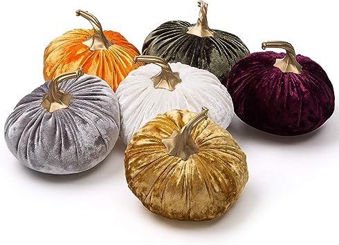 Ogrmar Set of 6 Pack Handmade Velvet Pumpkins Decor,Super Soft Stuffed Pumpkin with Exquisite Cra... | Amazon (US)