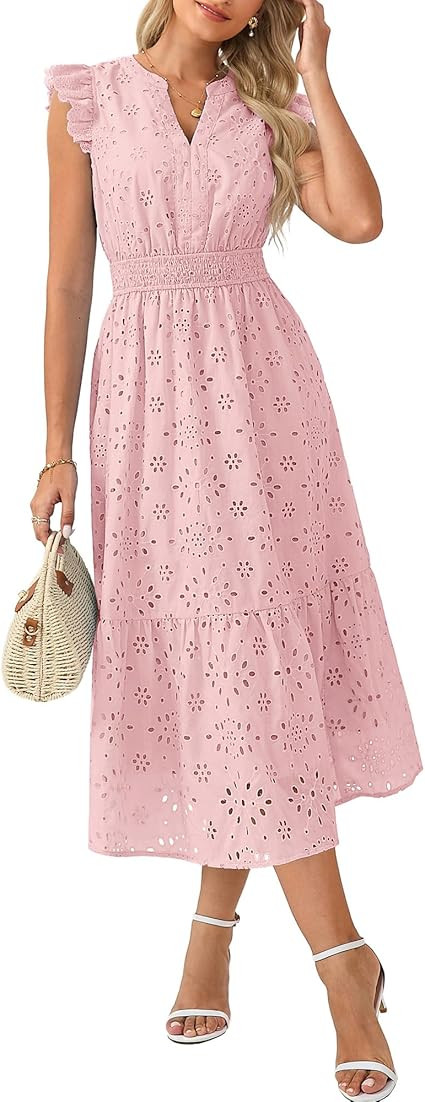 GRACE KARIN Womens Summer Boho Maxi Dress Casual 2026 Spring V Neck Eyelet Dresses Flowy Vacation... | Amazon (US)