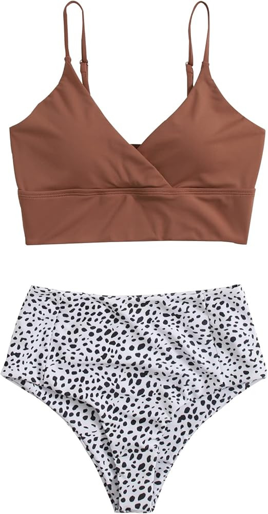 SweatyRocks Women's Two Pieces Swimsuit Solid Color Tie Side Top High Waisted Bikini Set | Amazon (US)