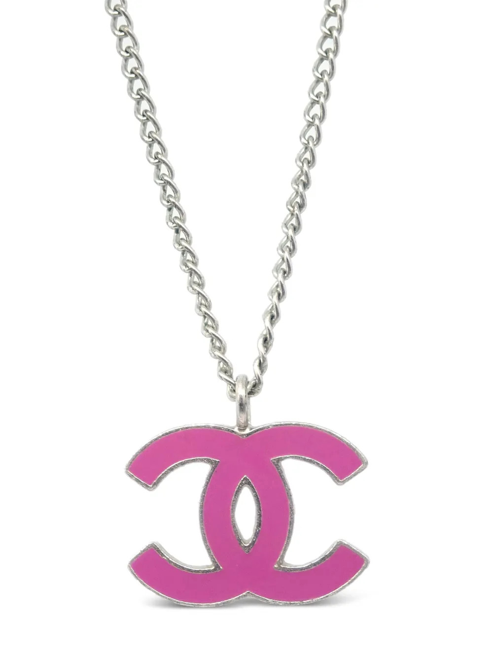 CHANEL Pre-Owned 1990-2000 enamel-detail CC-pendant Necklace | Silver | FARFETCH CA | Farfetch Global