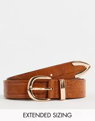 Glamorous Curve Exclusive belt in brown croc with gold tip | ASOS (Global)