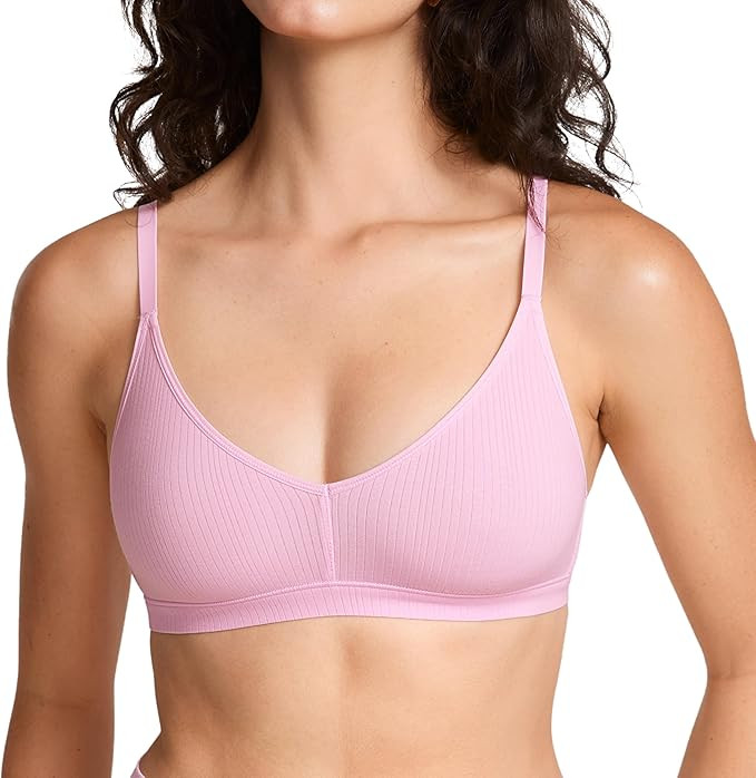 Women's Natrelax No Underwire Comfort Bralette Ribbed Wireless Bra Sleep Unlined V Neck Bras Soft... | Amazon (US)