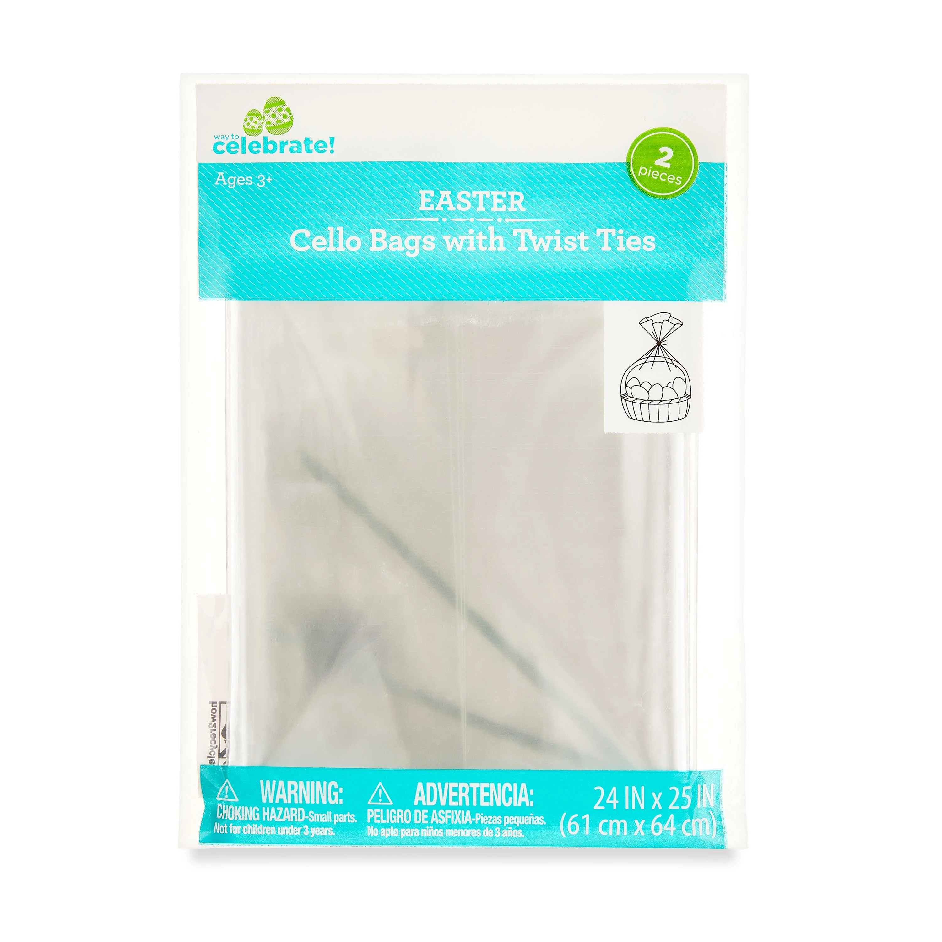 Easter Cello Bags with Twist Ties, Clear, 2 Count, 24 in x 25 in, by Way To Celebrate | Walmart (US)