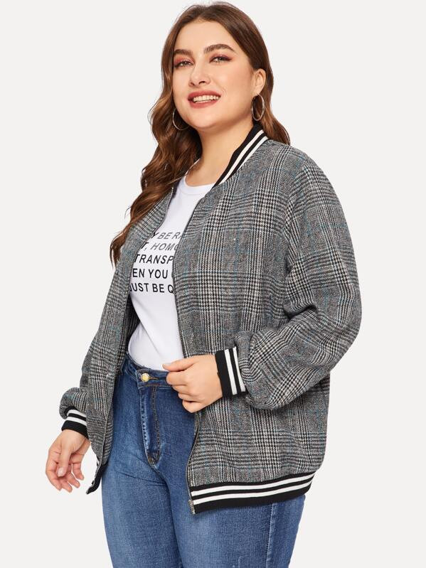 Plus Zip Up Plaid Bomber Jacket | SHEIN