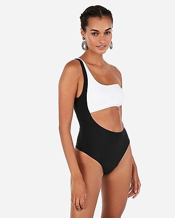 one shoulder cut-out one-piece swimsuit | Express