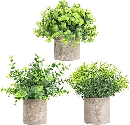 Joyhalo 3 Pack Artificial Potted Plants－Faux Eucalyptus & Rosemary Greenery in Pots Small House... | Amazon (US)