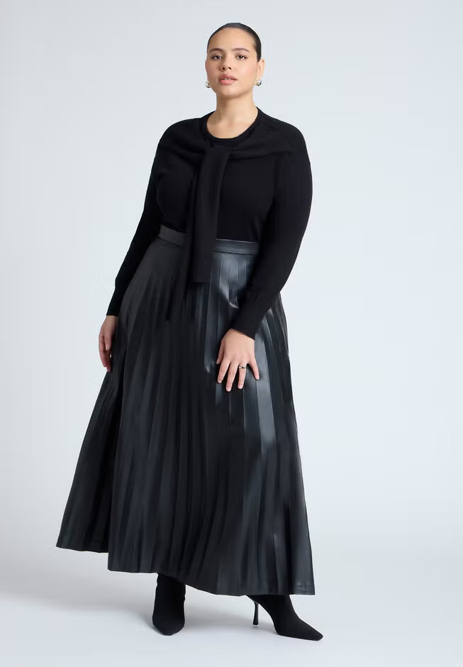 Maxi Pleated Faux Leather Skirt | Eloquii
