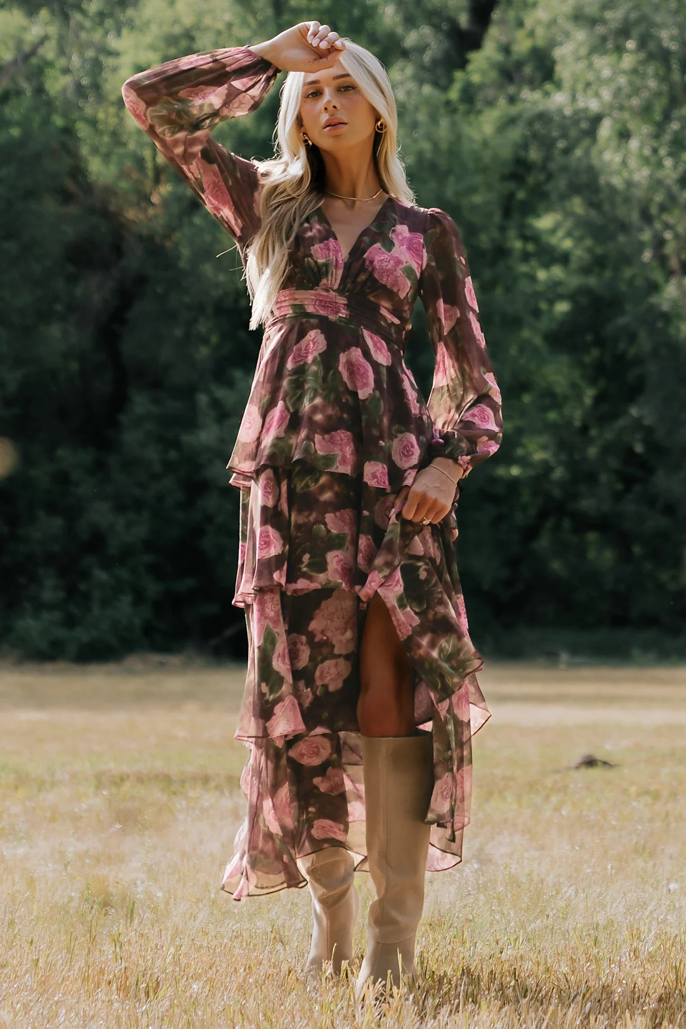 Mariella Tiered Maxi Dress | Mahogany Rose Floral | Baltic Born
