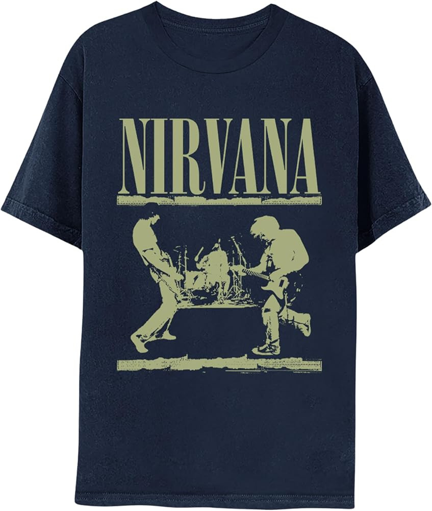 Nirvana Logo & Playing on Stage Adult Navy Short Sleeve T Shirt 90s Music Vintage Style Graphic T... | Amazon (US)