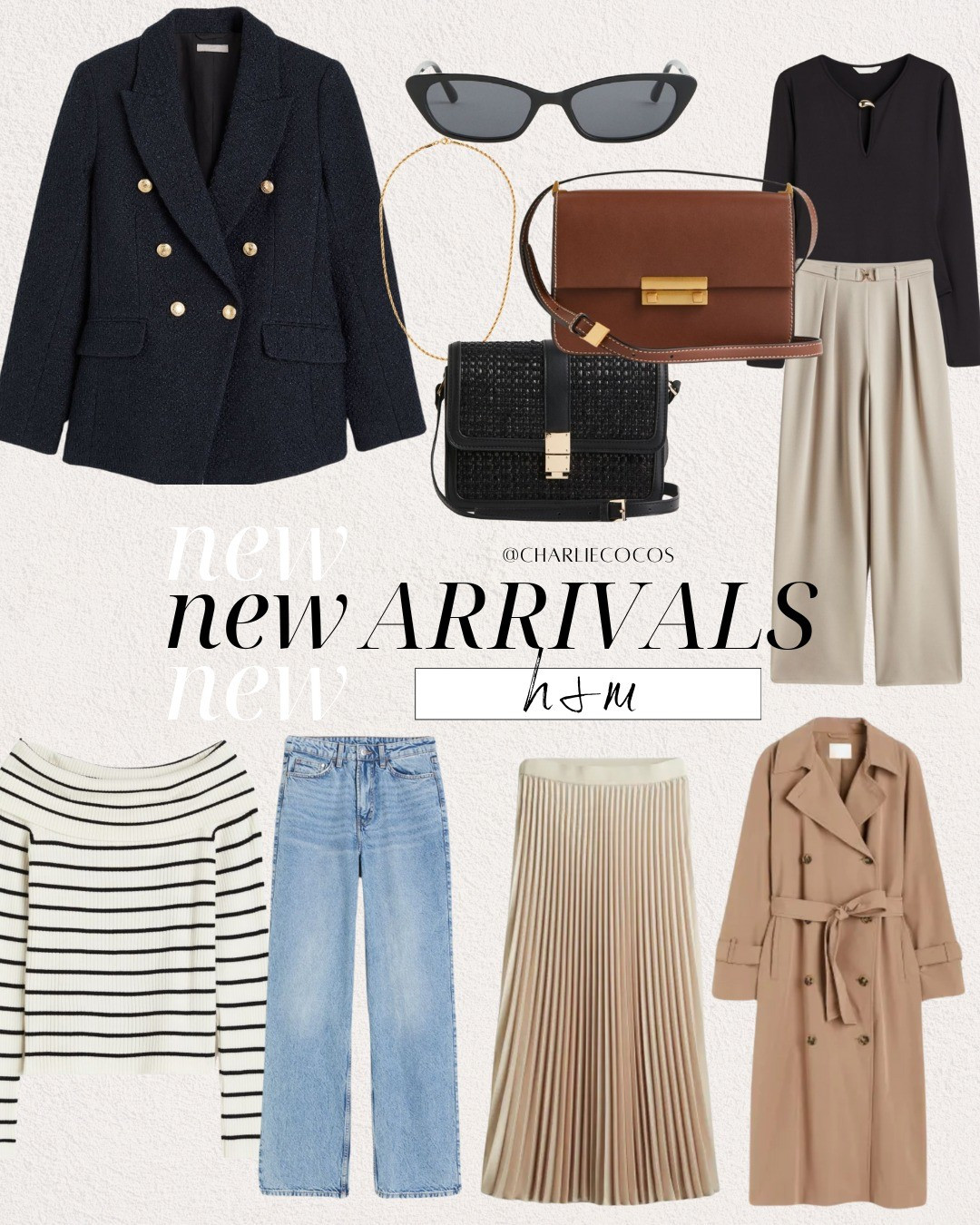 New h&m picks for spring. Trench coat. Wide leg jeans. Navy blazer. Crossbody bags. Pleated skirt. 

#LTKfindsunder50 #LTKworkwear #LTKstyletip