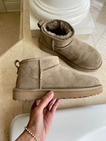 Ugg ultra mini boots. True to size. This is the popular Antilope color. Available to order, but some sizes on back order. Will still be available long before cold weather comes so order now if you’ve been waiting for this color. 
Other similar neutrals also available. Fall shoes. Fall style. 

#LTKshoecrush #LTKstyletip #LTKover40