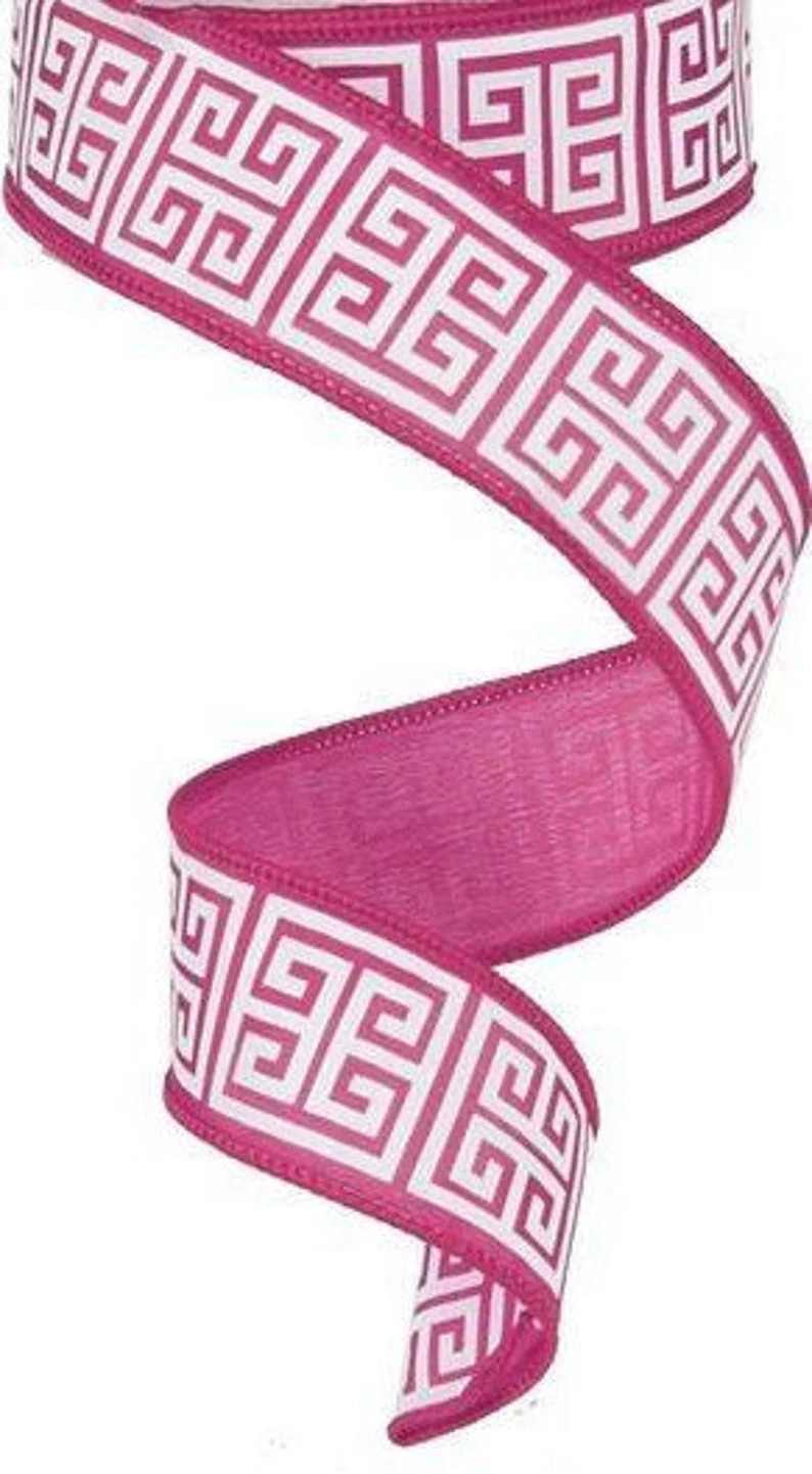 33+ Yards Wired Ribbon By the Roll Hot Pink Greek Key 1.5" X 100 Feet (33.33 Yards) for Wreaths G... | Etsy (US)
