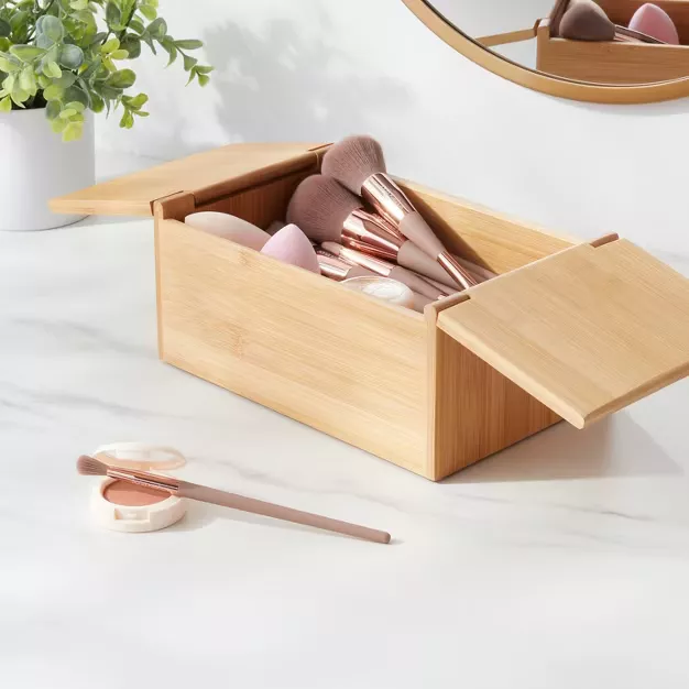 9 X 4 Circular Hinge Lid Bamboo Countertop Organizer