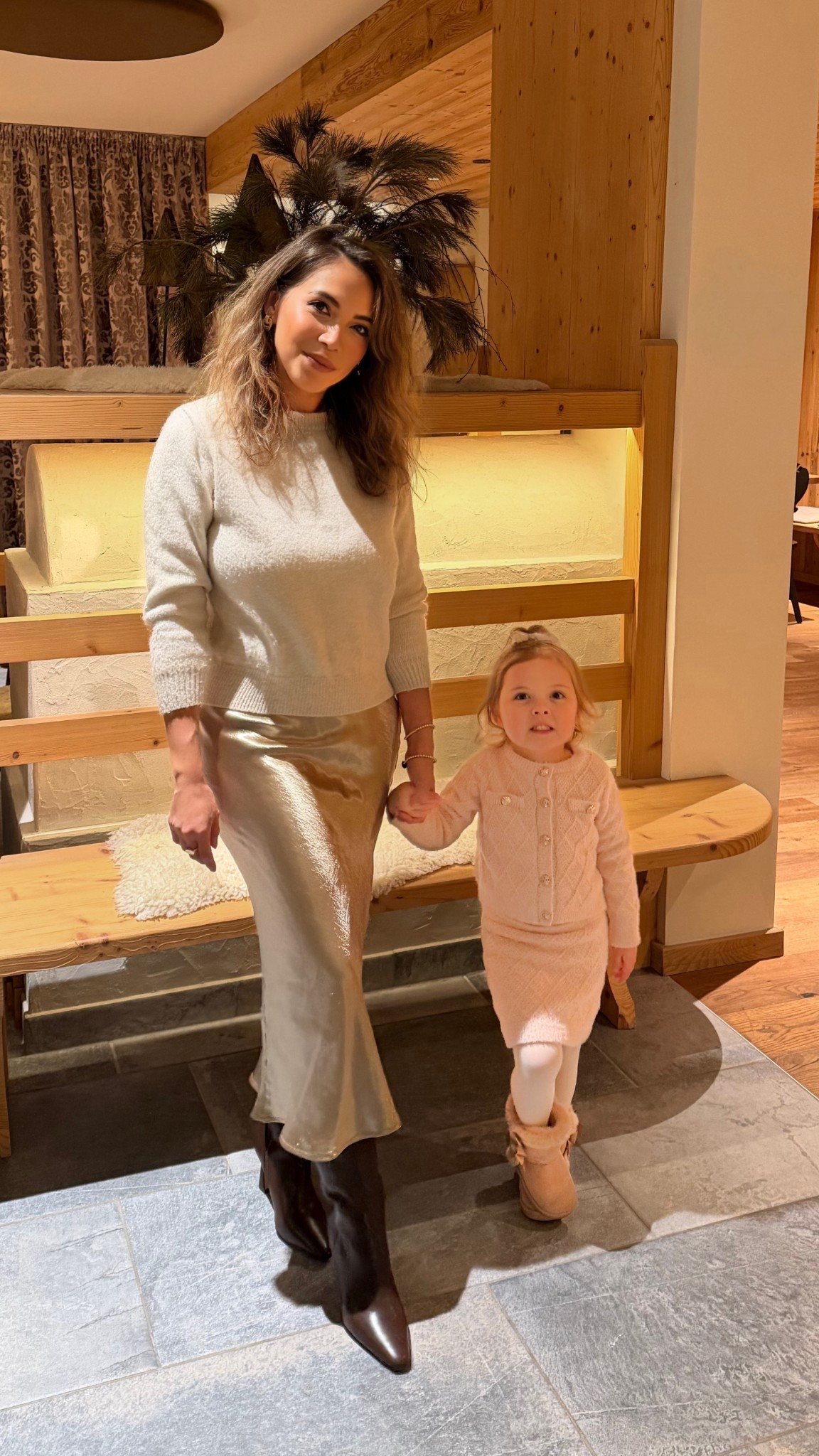 Wool beige sweater 
Silk skirt 
Brown long boots 
Girls knit skirt set 
Girls ugg bow boots 
Amazon finds


#LTKootd #LTKPetite