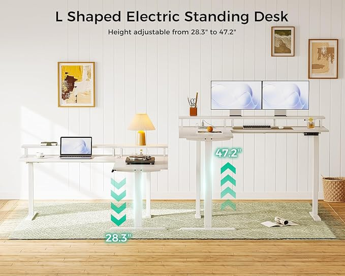 AODK Electric L-Shaped Standing Desk, 59 Inch Height Adjustable Office Desk with Monitor Stand, S... | Amazon (US)