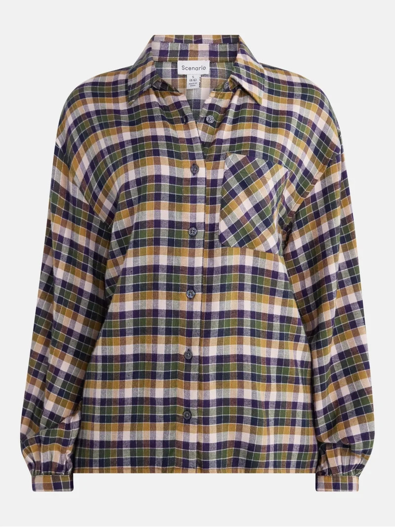 Scenario Women's Flannel Shirt with Long Sleeves, Sizes XS-XXXL | Walmart (US)