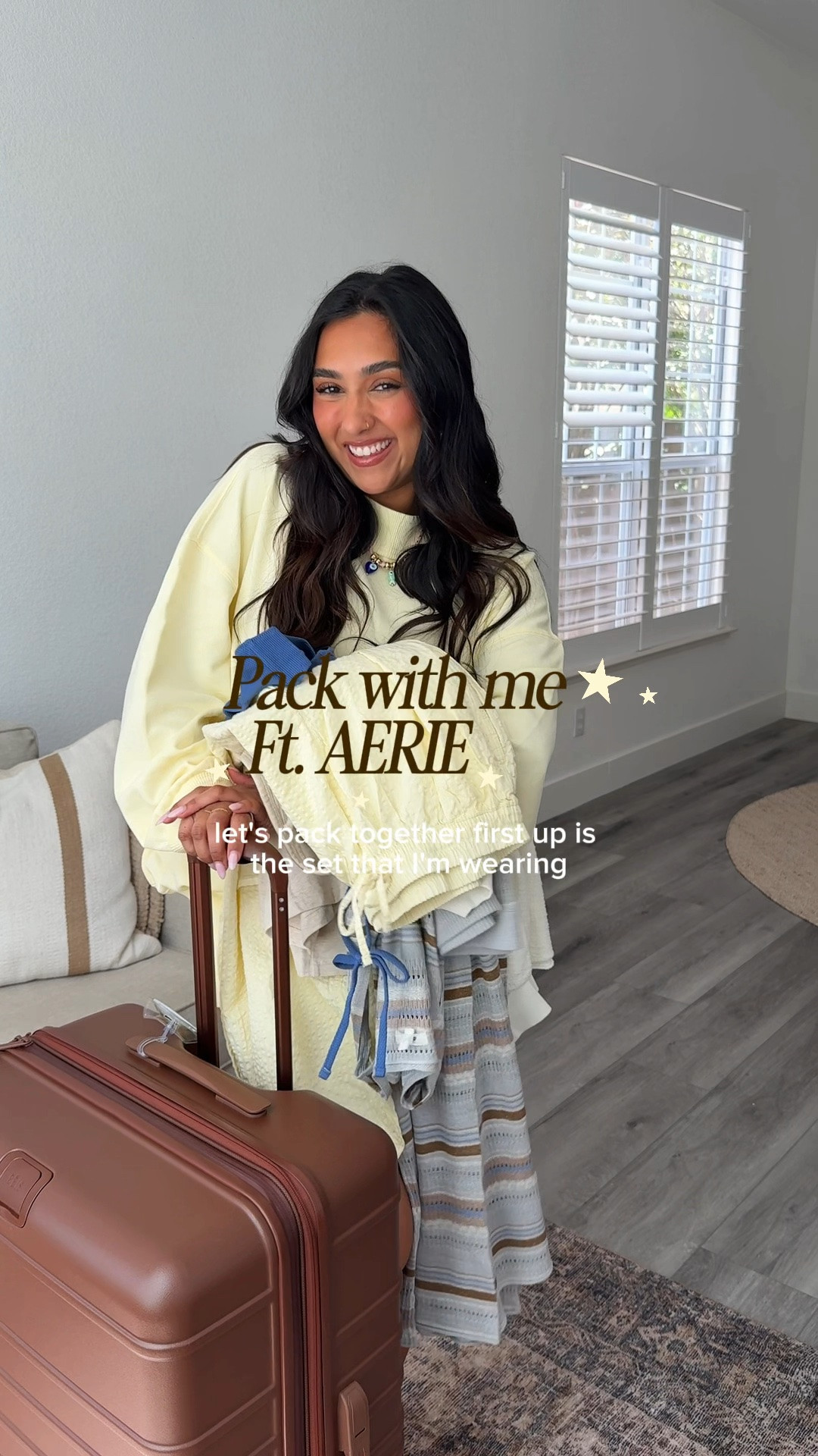 Pack with me for the beach ft. @aerie ! 🌸🐠🐚 links in my LTK! #AerieReal #AeriePartner #Ad #aeriehaul #tryon #packwithme

Outfit Details:
Outfit one: Aerie Alumni Mockneck Sweatshirt, Aerie Alumni Short
Outfit two: Aerie textured oversized crew sweatshirt
Outfit three: Aerie searsucker cami top, Aerie searsucker balloon pant
Outfit four: Aerie Pique ruched bandeau bikini top, Aerie pique mid rise cheeky bikini bottom, Aerie shimmer duster sweater, Aerie open knit shimmer pant
Outfit five: OFFLINE by Aerie OG cotton flowy short, OFFLINE By Aerie OG cotton halter tank top