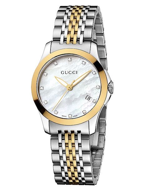 Women's Swiss G-Timeless Two Tone Diamond Accent Stainless Steel Bracelet Watch 27mm YA126513 | Macys (US)