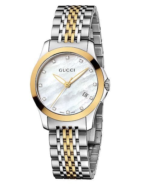 Women's Swiss G-Timeless Two Tone Diamond Accent Stainless Steel Bracelet Watch 27mm YA126513 | Macys (US)