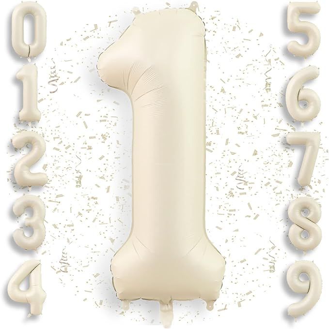 40 Inch Cream Number 1 Balloon Beige Large Birthday Foil Mylar Helium Number Balloons Ivory White... | Amazon (US)