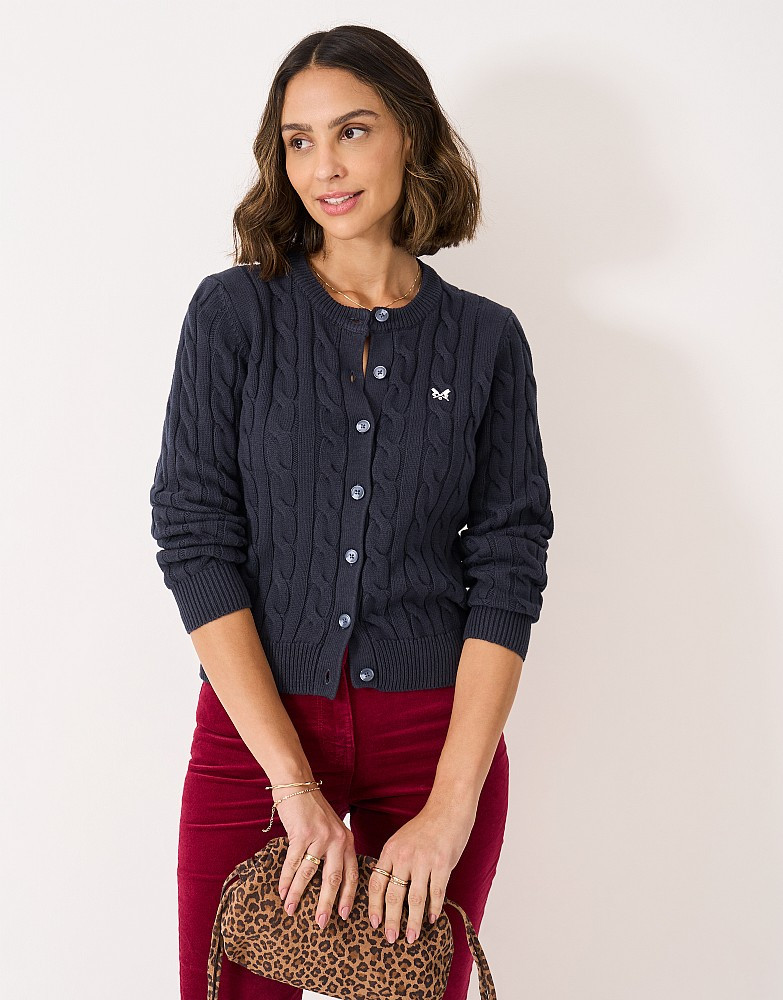 Cotton Heritage Cable Knit Cardigan in Navy | Crew Clothing (UK)