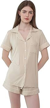 Cherrydew Women Bamboo Viscose Super Soft Comfy Summer Cooling Short Sleeve Button Down Pajama Sh... | Amazon (US)