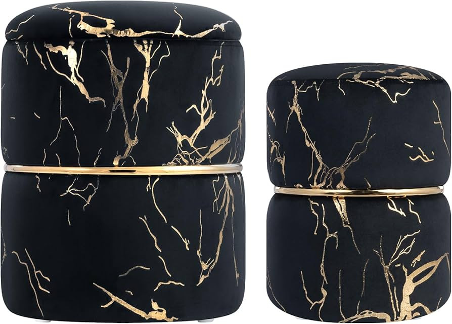 Furniliving 16" Vlvet Round Ottoman with Storage Set of 2, Modern Footrest Upholstered Footstool ... | Amazon (US)