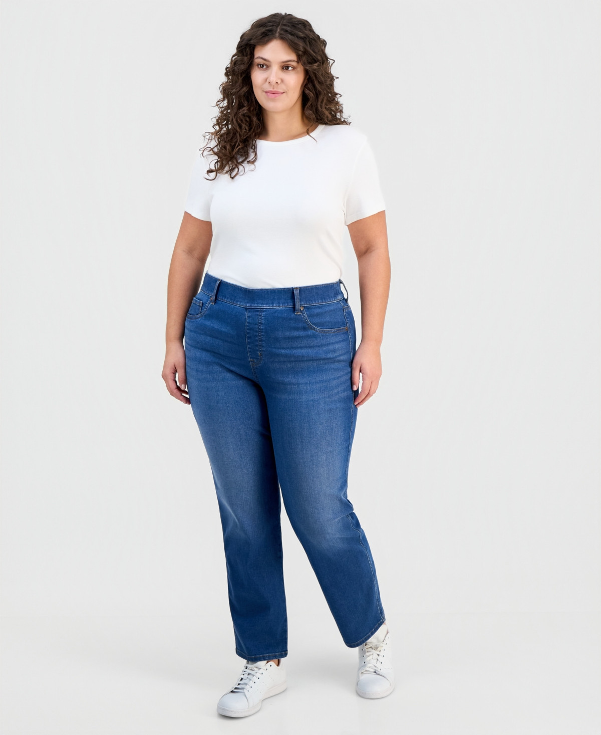 Style & Co Plus Size Pull-On Shaping High-Rise Straight-Leg Jeans, Macy's Exclusive - Summit Wash | Macy's