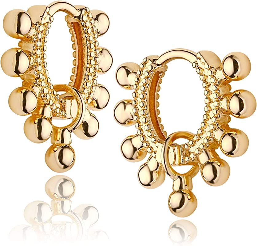 Mevecco Gold Dainty Huggie Hoop Earring,18K Gold Plated Cute Tiny Drop Ball Hoop Earrings for Women | Amazon (US)