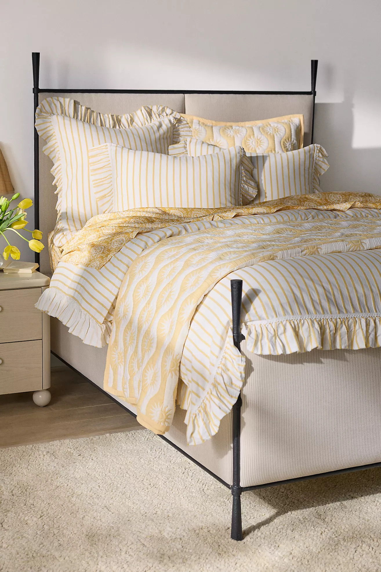 Organic Cotton Spa Sateen Ruffled Duvet Cover | Anthropologie (US)