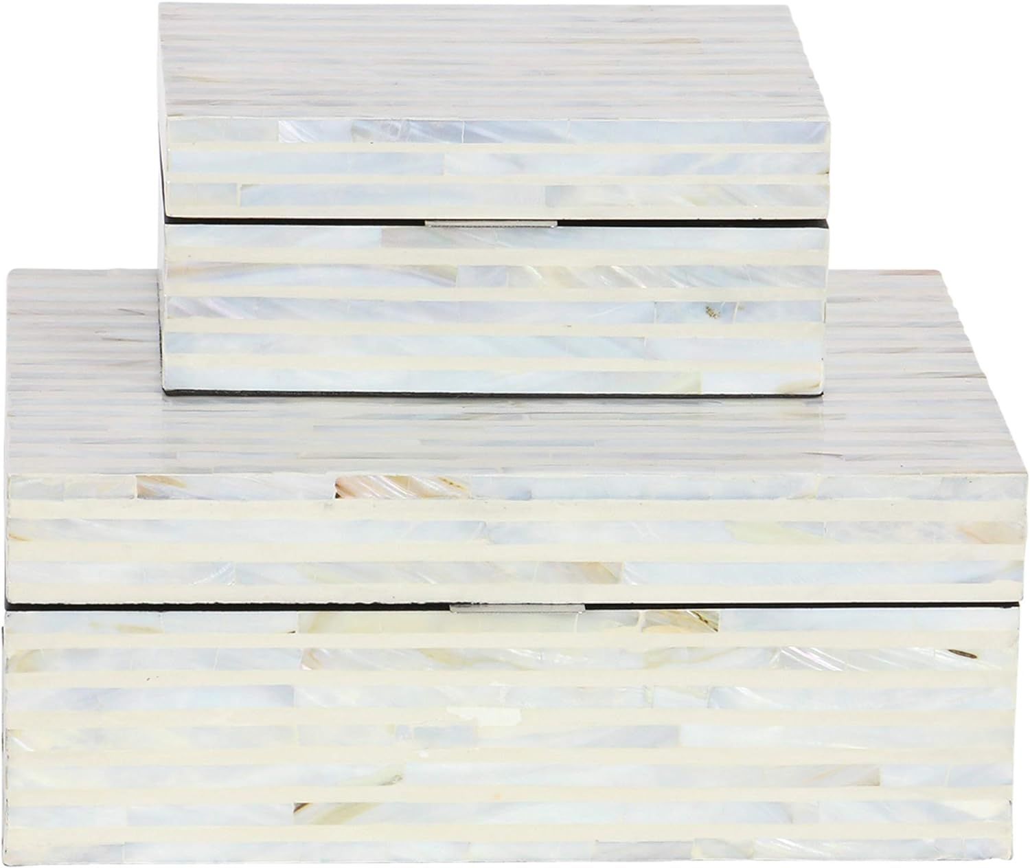Deco 79 41198 Shell Inlaid Wooden Boxes (Set of 2), 8" x 12", White | Amazon (US)