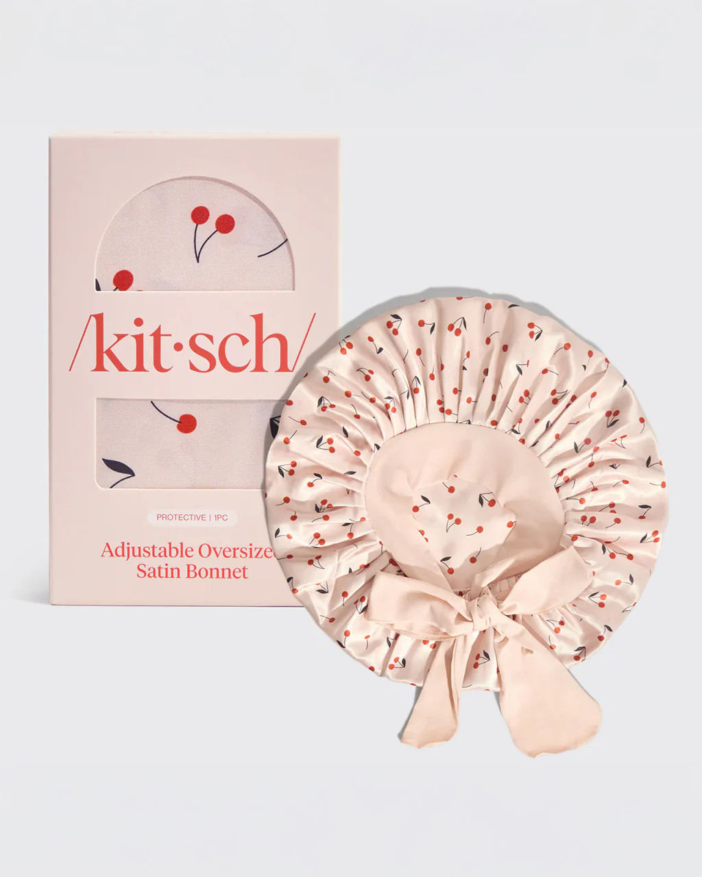 Adjustable Oversized Satin Bonnet - Cherry Print | ban.do