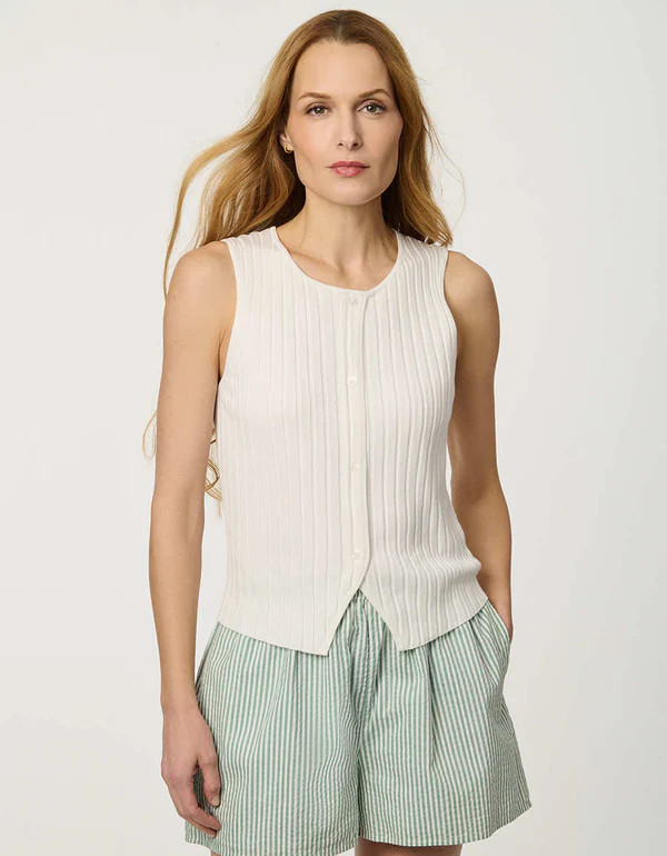 Ribbed Button-Front Knit Top | Bernardo Fashions
