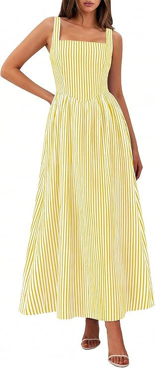PRETTYGARDEN Women's Maxi Striped Dress 2026 Summer Sleeveless Square Neck Smocked A Line Long Fl... | Amazon (US)