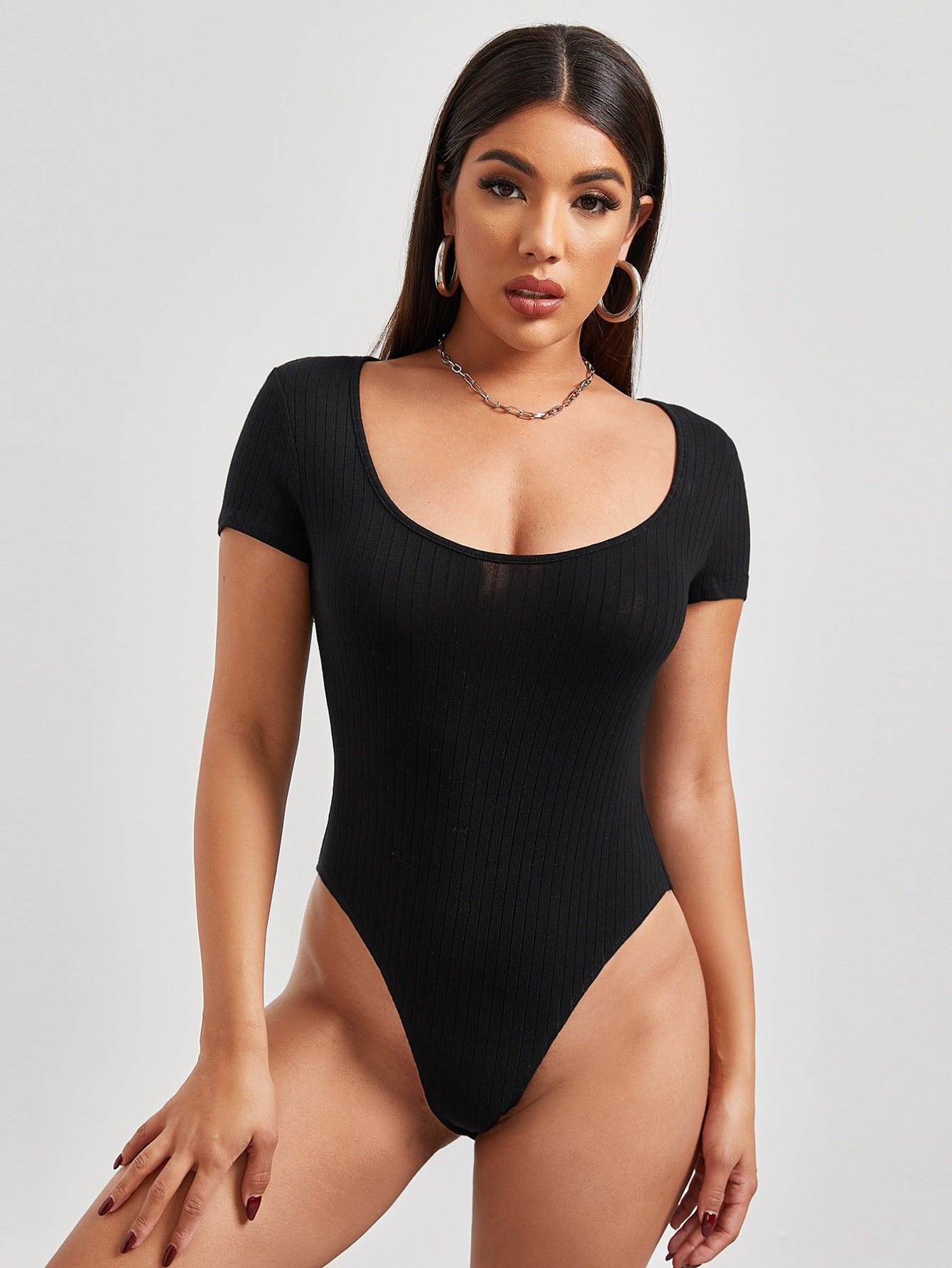 SHEIN Scoop Neck Solid Bodysuit | SHEIN