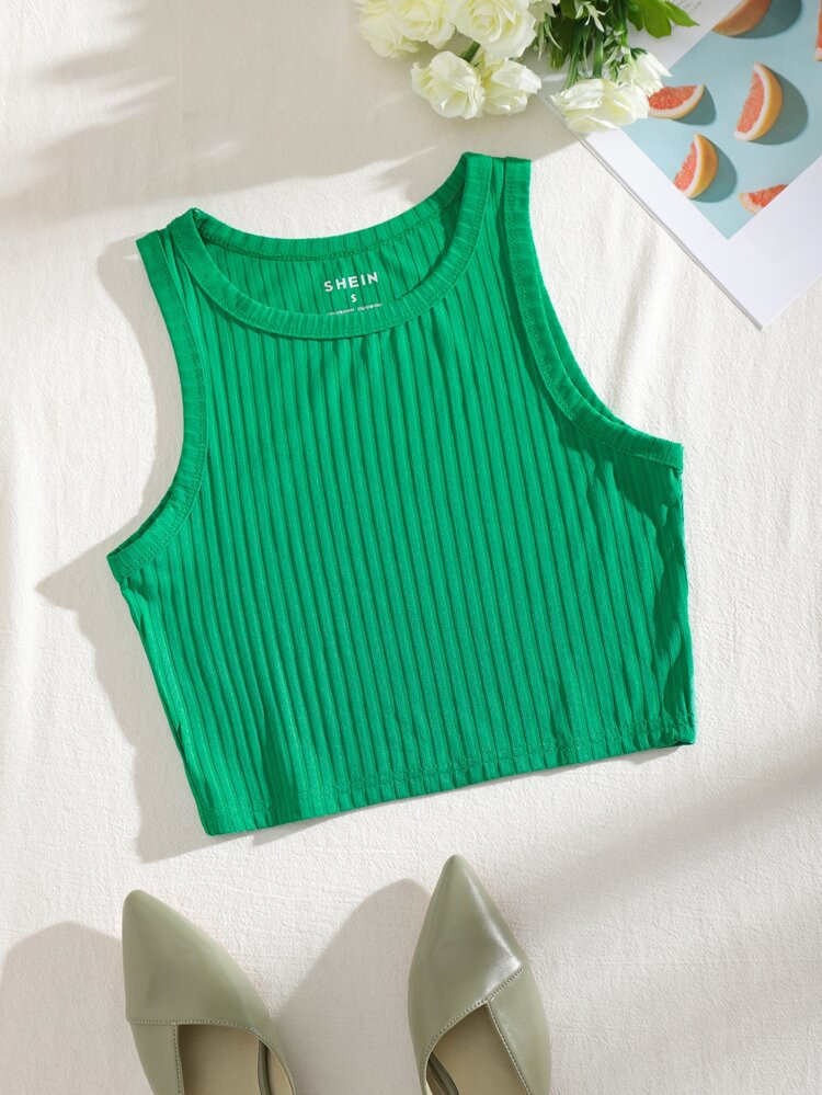Solid Rib-Knit Crop Tank Top | SHEIN