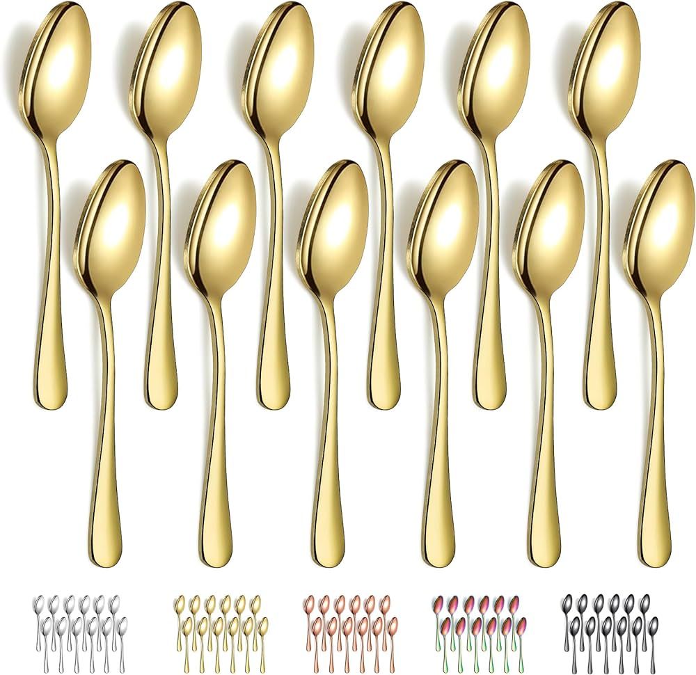 Gold Dinner Spoons 12 Pieces, Gold Titanium Plating Stainless Steel 7.28inch Spoons, Dessert Spoo... | Amazon (US)