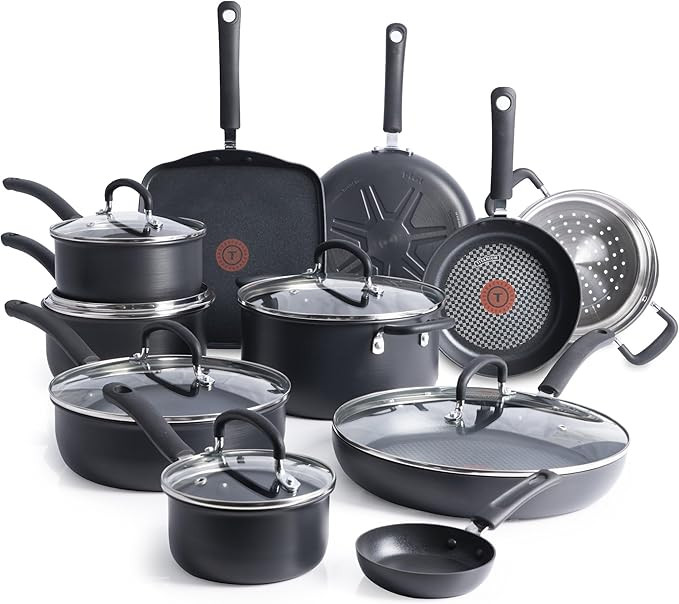 T-Fal Ultimate Hard Anodized Nonstick Cookware Set 17 Piece, Nonstick Pots and Pans Set with Fry ... | Amazon (US)