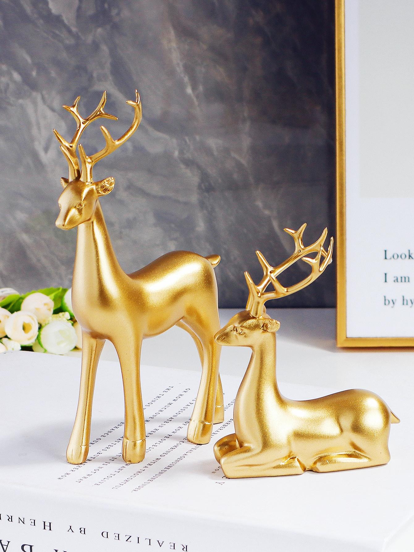 2pcs Set Gold, Silver, Red Resin Deer Figurines, Mini Deer Decor, Suitable For Cabinet, Entryway,... | SHEIN